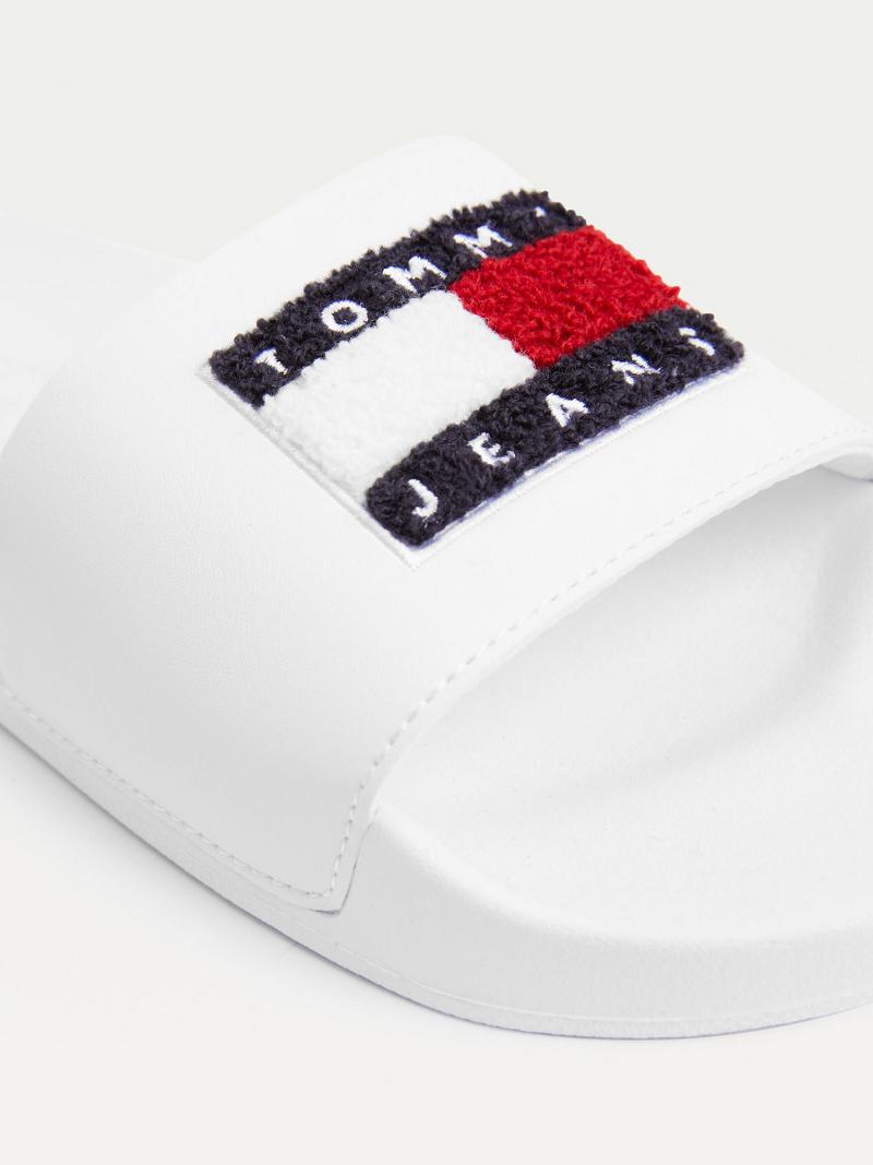 Női Tommy Hilfiger Terry Logo Pool Sandal Fehér | HU 610QMA